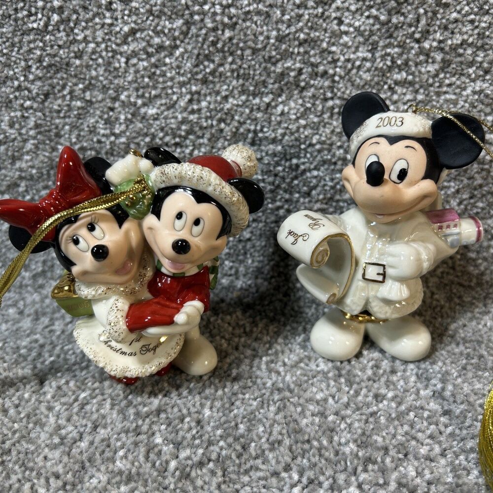 Lot Of 2 Vintage Lenox Disney 2003 Mickey's Minnie’s Holiday Christmas Ornaments